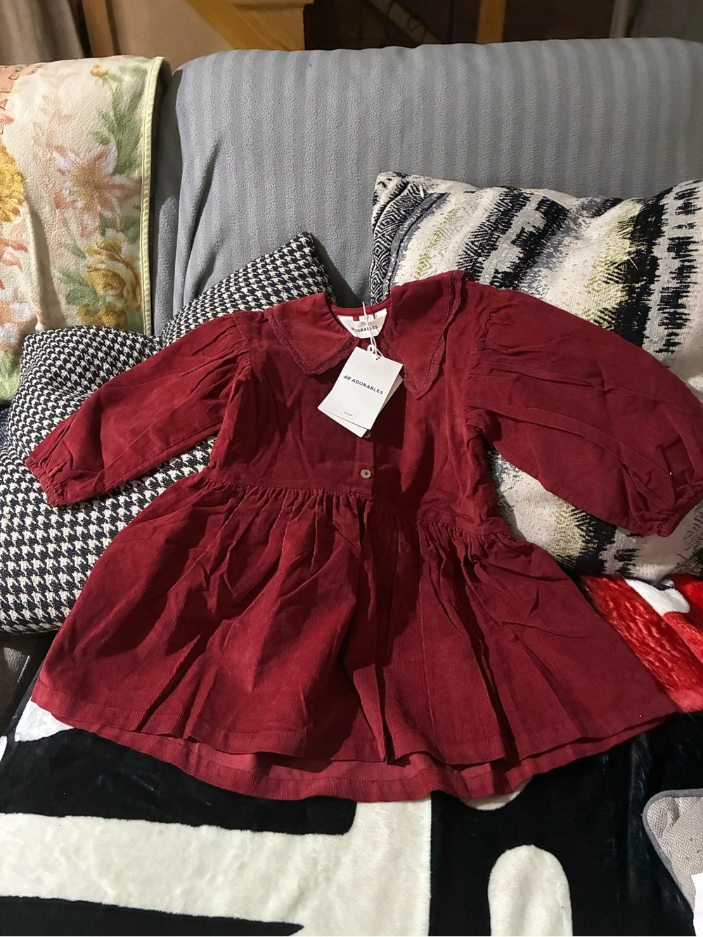 H&M Burgundy Long-Sleeve Button-Front Dress